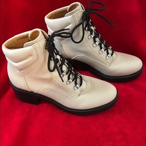 Indigo Cream Lace-Up Boots with Black Accents